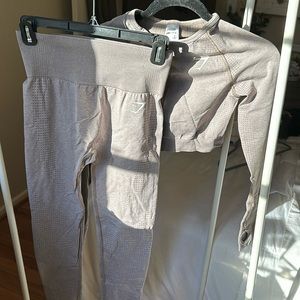 Tan Matching Cropped Long Sleeve Gymshark set
